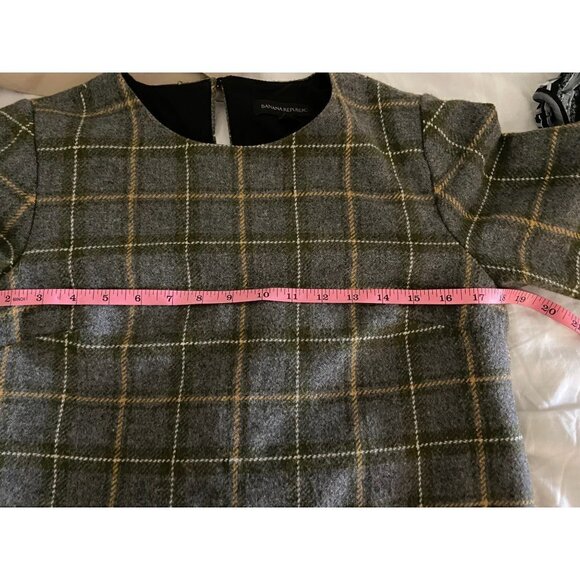 Banana Republic Gray Wool blend Tweed Plaid Lace Trim Top size XS - Picture 6 of 7